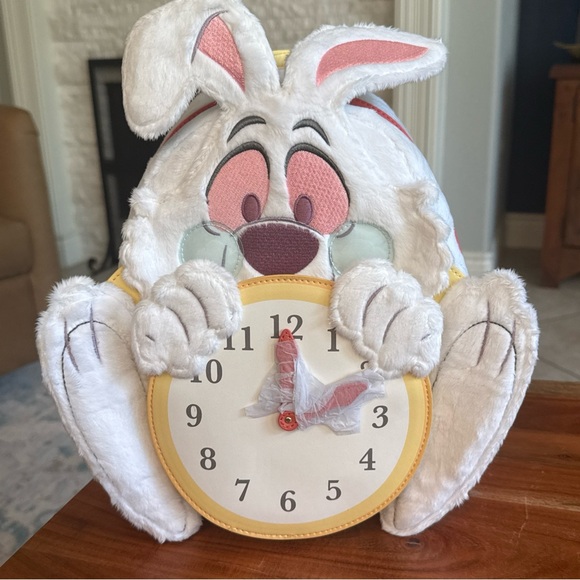Loungefly White Rabbit Clock Backpack & Wallet Set in White, Pink, Yellow - Picture 2 of 11